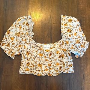 Rust orange/white floral crop top